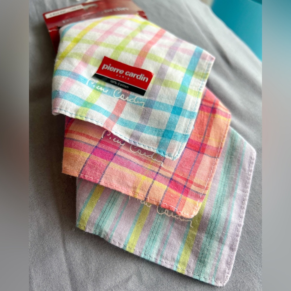 Pierre Cardin Paris Vintage 100% cotton, NEW 3 Pack handkerchieves
